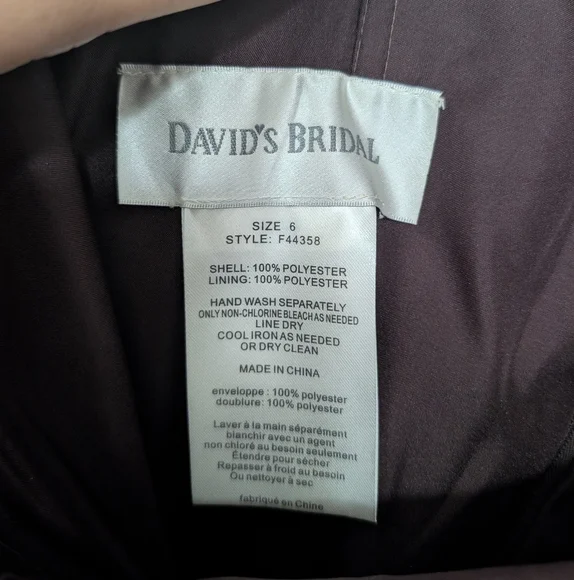 David's Bridal Size 6, One Shoulder Satin Dress W/ Pleated Bodice, Truffle/Brown - Picture 2 of 5